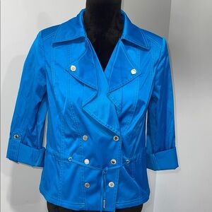 White House Black Market Drape Front Moto jacket in ocean blue color size 4 NEW